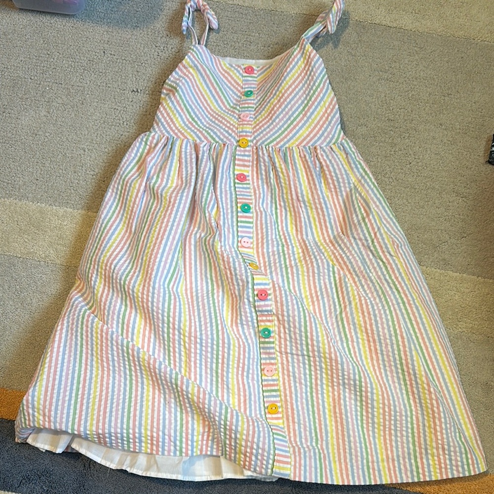 Seersucker Colorful Striped Sundress with Button Accents